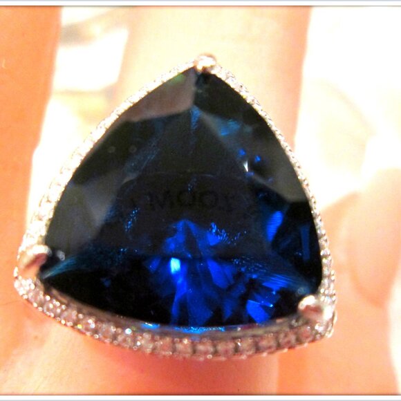 Sapphire trillion cut gemstone 18K gold filled ladies unique Italian ring S 7 - Picture 1 of 8
